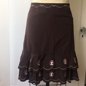 Anthropology Odille Brown and Pink Cameo Skirt